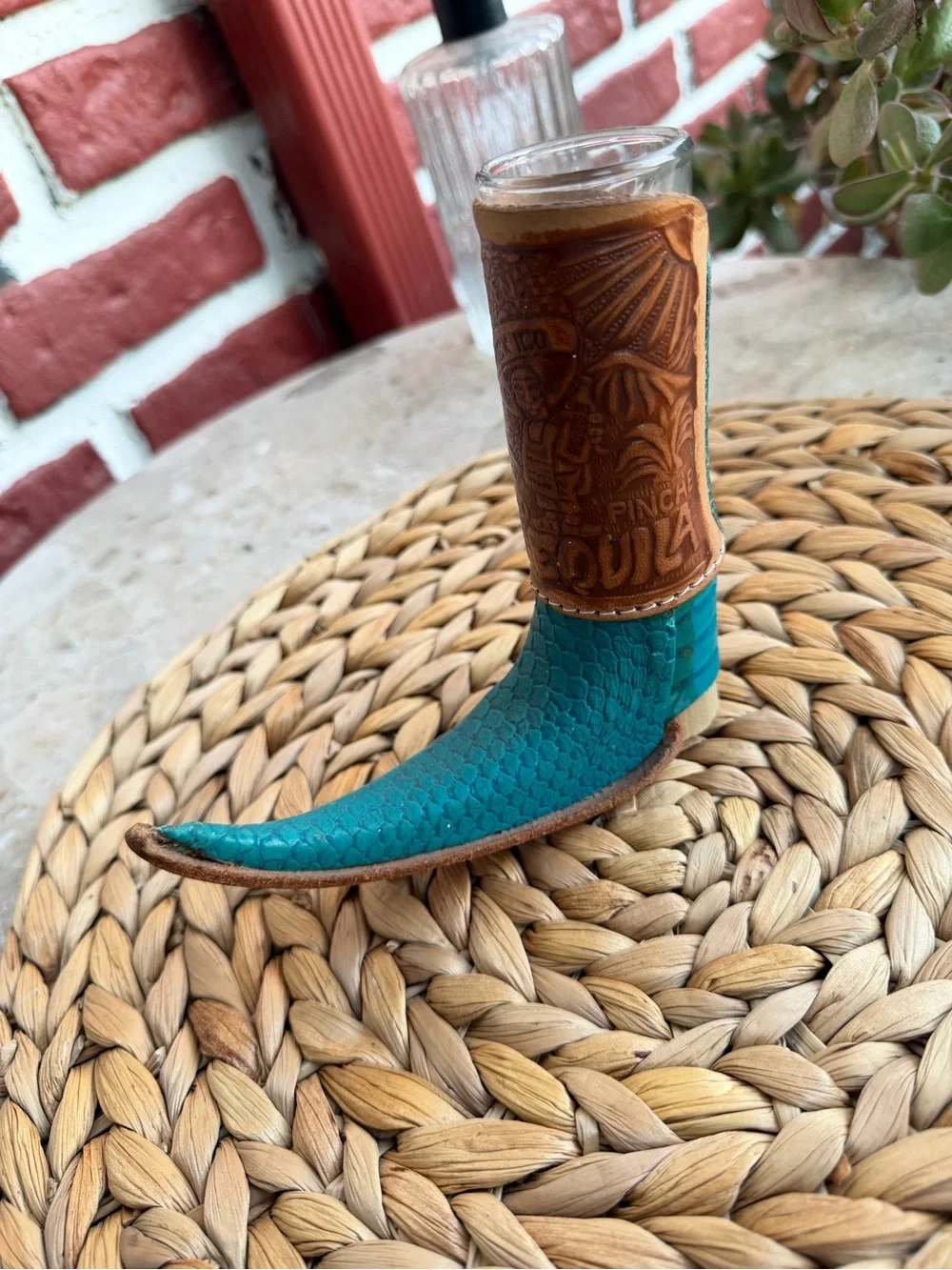 Blue Leather Boot shot glass, handmade.